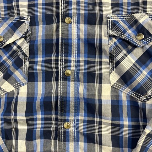 Wrangler 20x‎ Pearl Snap Shirt Blue/Black/White Plaid Men's size XL - Picture 4 of 11